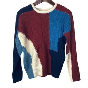 Urban Bliss• color block geometric mix cable knit sweater